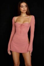 House of CB одећу 68JT524 беби розе шифон изрез халтер мини хаљина - Image 9