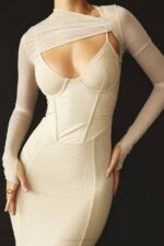 House of CB одећу 68JT528 беатрице беж корсет миди хаљина - Image 11