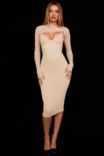 House of CB одећу 68JT528 беатрице беж корсет миди хаљина - Image 5