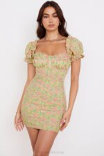 House of CB одећу 68JT538 танаиа винтаге мини хаљина са цветним пуф рукавима - Image 5