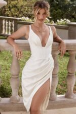 House of CB одећу 68JT562 фаие ивори сатен корсет миди хаљина - Image 2