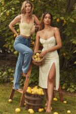 House of CB одећу 68JT564 царина миди хаљина са цветним грудима од лимуна - Image 3