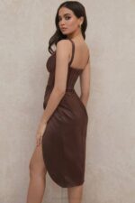 House of CB одећу 68JT582 фаие чоколадна сатенска корсет хаљина - Image 4