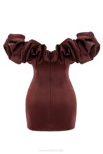 House of CB одећу 68JT590 селена суво грожђе сатенска хаљина без нараменица - Image 5