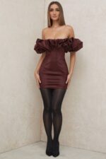 House of CB одећу 68JT590 селена суво грожђе сатенска хаљина без нараменица - Image 7