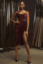 House of CB одећу 68JT592 рева суво грожђе сатен балкон корсет хаљина - Image 12