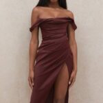 House of CB одећу 68JT594 рхода суво грожђе корсет хаљина са отвореним раменима