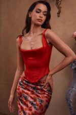 House of CB одећу 68JT62 рафа сцарлет сатенски парангал корзет - Image 15