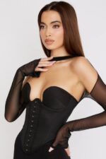 House of CB одећу 68JT72 мина црни структурирани корзет - Image 11