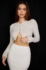 House of CB одећу 68JT733 лулие овсена каша пухасти плетени скраћени кардиган - Image 9