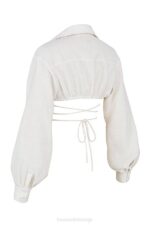 House of CB одећу 68JT741 ирис беле умотајте око скраћене кошуље - Image 6