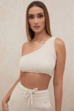 House of CB одећу 68JT781 цхарлие цреам цхенилле кроп топ на једно раме - Image 12