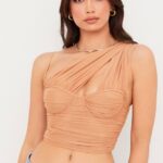 House of CB одећу 68JT78 елиана беж скупљени мрежасти корсет