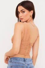 House of CB одећу 68JT78 елиана беж скупљени мрежасти корсет - Image 5