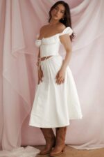 House of CB одећу 68JT862 цора бела скупљена миди сукња - Image 5