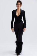 House of CB одећу 68JT888 ницолетте црне резане панталоне - Image 7