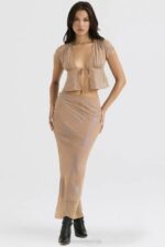 House of CB одећу 68JT890 диана схиммер цафе ау лаит биас маки сукња - Image 5