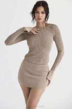 House of CB одећу 68JT905 мариелла таупе плетена мини сукња - Image 5