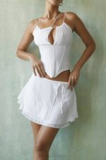 House of CB одећу 68JT920 цларис бела плутајућа слојевита мини сукња - Image 3