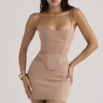 House of CB одећу 68JT927 нисха беж скулптурална мини сукња