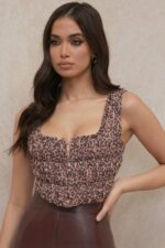 House of CB одећу 68JT93 царли анимал принт корзет са руцховима - Image 15