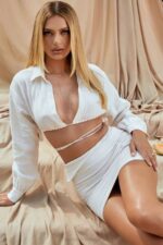 House of CB одећу 68JT962 емми офф вхите мини сукња са преклопљеним струком - Image 12