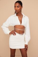 House of CB одећу 68JT962 емми офф вхите мини сукња са преклопљеним струком - Image 7