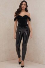 House of CB одећу 68JT96 ангелика црни сомот драпед корсет - Image 14