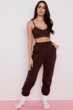 House of CB одећу 68JT975 панталоне за џогирање од неба од чоколадног флиса - Image 7