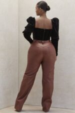 House of CB одећу 68JT1011 инаиа тан еластичне веганске кожне панталоне - Image 5