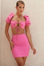 House of CB одећу 68JT1020 сади розе ланена мини сукња - Image 6