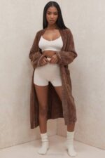 House of CB одећу 68JT1048 целине чоколадни кардиган од женила - Image 15