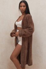 House of CB одећу 68JT1048 целине чоколадни кардиган од женила - Image 21
