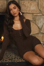 House of CB одећу 68JT1059 киана чоколада пухасто плетено одело за игру - Image 2