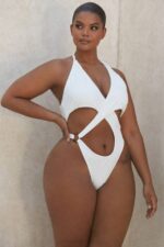 House of CB одећу 68JT1244 саваннах вхите цроссовер халтер једноделни купаћи костим - Image 9