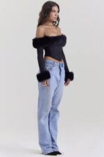 House of CB одећу 68JT2 мерле црни украсни корзет од вештачког крзна - Image 7