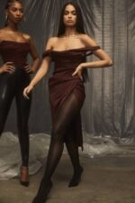 House of CB одећу 68JT594 рхода суво грожђе корсет хаљина са отвореним раменима - Image 4