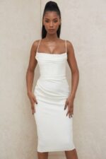 House of CB одећу 68JT595 ања сатенска корсет хаљина боје слоноваче - Image 9