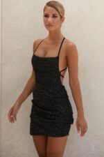 House of CB одећу 68JT605 рхеанна црна мини хаљина са боуцлеом - Image 14