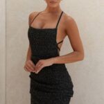 House of CB одећу 68JT605 рхеанна црна мини хаљина са боуцлеом