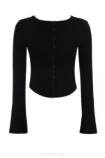 House of CB одећу 68JT695 Силвиа црни ребрасти плетени кардиган - Image 5