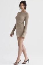 House of CB одећу 68JT709 саваннах таупе плетена мајица дугих рукава - Image 7