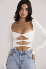 House of CB одећу 68JT719 даница бели боди са изрезом - Image 5