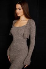 House of CB одећу 68JT732 андие браон лапор плетени скраћени кардиган - Image 16
