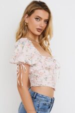 House of CB одећу 68JT743 грејси розе горњи део корзета са цветним пуф рукавима - Image 5
