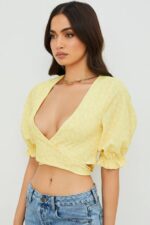 House of CB одећу 68JT744 Аланиа лимун цветни кравата предњи врх - Image 7