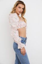 House of CB одећу 68JT745 хенриетта розе плетена мајица са цветовима - Image 5