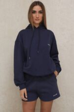 House of CB одећу 68JT796 хало морнарска превелика дуксерица - Image 7
