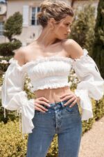 House of CB одећу 68JT808 тула бела мајица са рачвама са рамена - Image 2