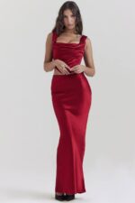 House of CB одећу 68JT832 сидел руби сатен биас цут маки сукња - Image 6